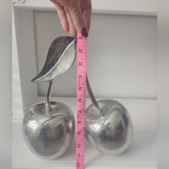 Real Metal Silver Double Cherry Accent Decor. Gorgeous! 12 In - Picture 4 of 12